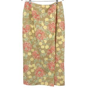 Worthington Women Floral Skirt Size 14 Silk Midi Wrap Pink Brown NWT New
